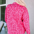 Pink Leopard Print Button Cuffs Raw Hem Jacket - Foto 2