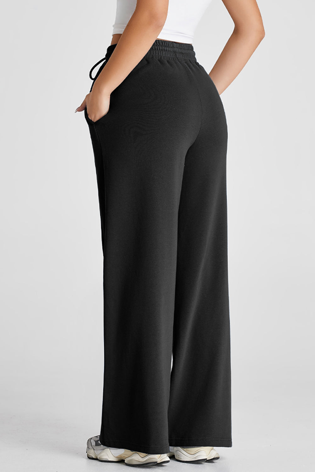 Pantaloni della tuta a vita alta a vita alta e gamba larga con cuciture grigie