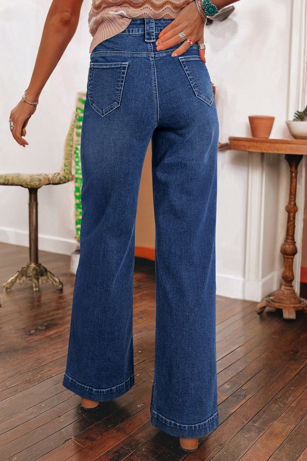 Sail Blue Wide-Leg-Jeans mit hoher Taille und Taschen