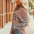 Dark Khaki Leopard Patched Twisted Ribbed Western Casual Shacket - Foto 3