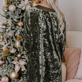 Jungle Green Velvet Long Sleeve V Neck Loose Dress with Pockets - Foto 2