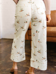 Vaqueros beige estilosos con estampado de ánades reales con bajo con puños - Imagen de moda femenina 2 - Miniatuur
