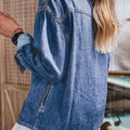 Sail Blue Western Patch Pockets Tunika laang Äerm Denim Shirt - Foto 2
