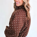 Brauner Polka-Punkte-Muster mit Metallknopfkragen – legerer Pullover - Foto 2