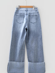 Beau Blue Turn-up Cuffs Jeans da donna larghi - Moda femminile Immagine 8 - Miniatuur