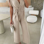 Surplice Wide Leg Belted Jumpsuit