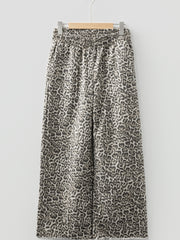 Brown Leopard Print Raw Hem Elastic Waist Loose Pull On Jeans - Damesmode Afbeelding 4 - Miniatuur