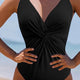 Zwart V Hals Twist gerëppelt gekräizte Backless One-Piece Schwammkostüm