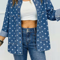 Blue Polka Dot Long Sleeve Collar Shift Tunic Denim Jacket - Damesmode Afbeelding 4 - Foto 4