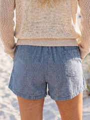 Rosa Streifen mit Kordelzug und elastischer Taille legere Jeansshorts - Miniatuur