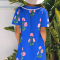 Rose Floral Short Sleeve Split Neck Loose Mini Dress - Foto 5