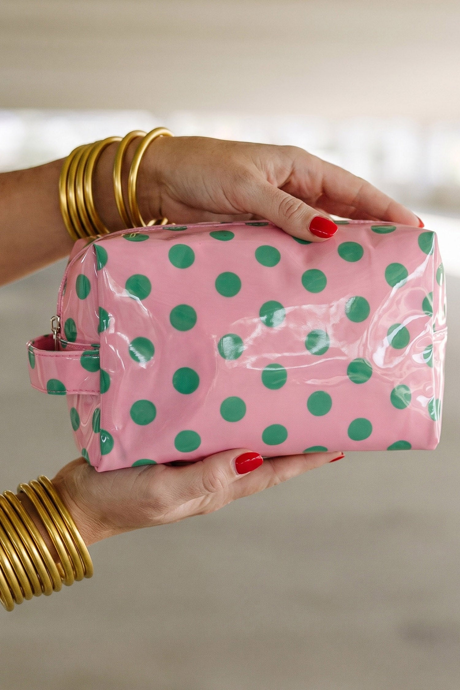 Hellrosa, langlebige PVC-Polka Dot Make-up-Tasche