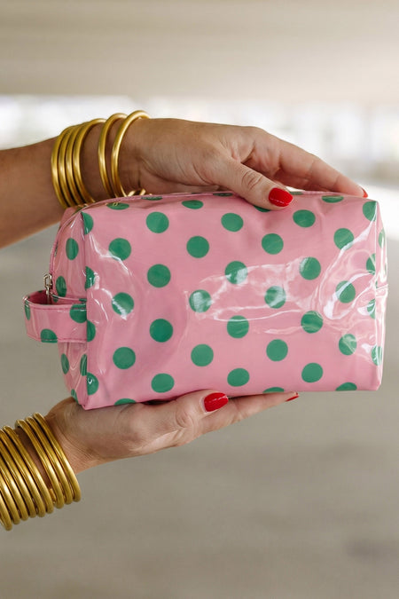 Hellrosa, langlebige PVC-Polka Dot Make-up-Tasche - Detail
