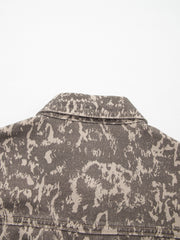 Veste en jean à motif abstrait à imprimé kaki à manches longues, ourlet brut - Miniatuur