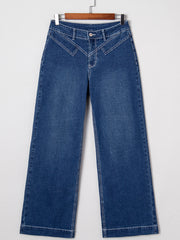 Voile bleu Couture Détail de taille Pantalon large à poignets - Miniatuur