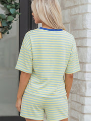 Gelber Streifen mit Drop-Shoulder kastenhaftes Casual-Terry-Short-Set - Miniatuur