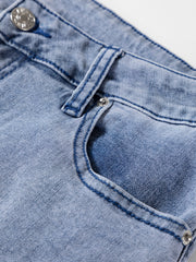 Jeans Beau Blue a bottoni a bottoni con zip e pantaloni a campana - Immagine della moda femminile 6 - Miniatuur