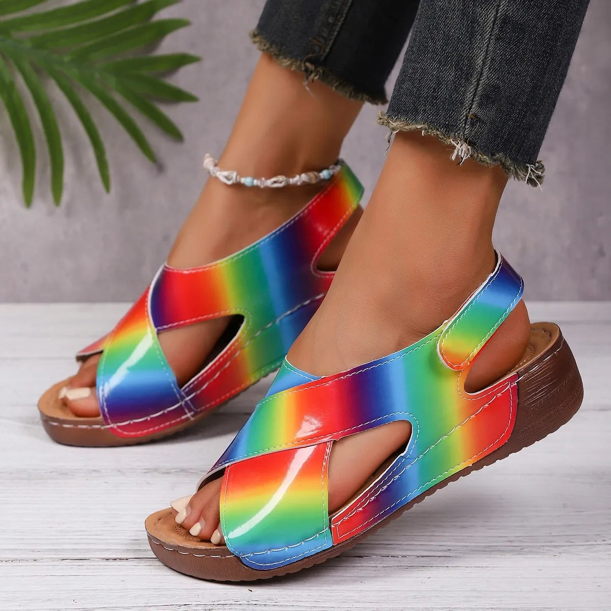 Colorful Cutout Wedge Sandals