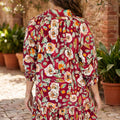 Red Floral Print Half Sleeve Short Shift Dress - Foto 3
