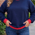Schmutziger blauer Polka-Dot-Patchwork Rundhals-Pullover in Plus-Size-Größen - Foto 1