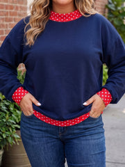 Dirty blue Polka Dot Patchwork Round Neck Plus Size Sweatshirt - Miniatuur