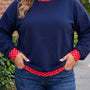 Dirty blue Polka Dot Patchwork Round Neck Plus Size Sweatshirt