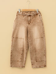 Gray Acid Wash Tie Waist Denim Pants - Miniatuur