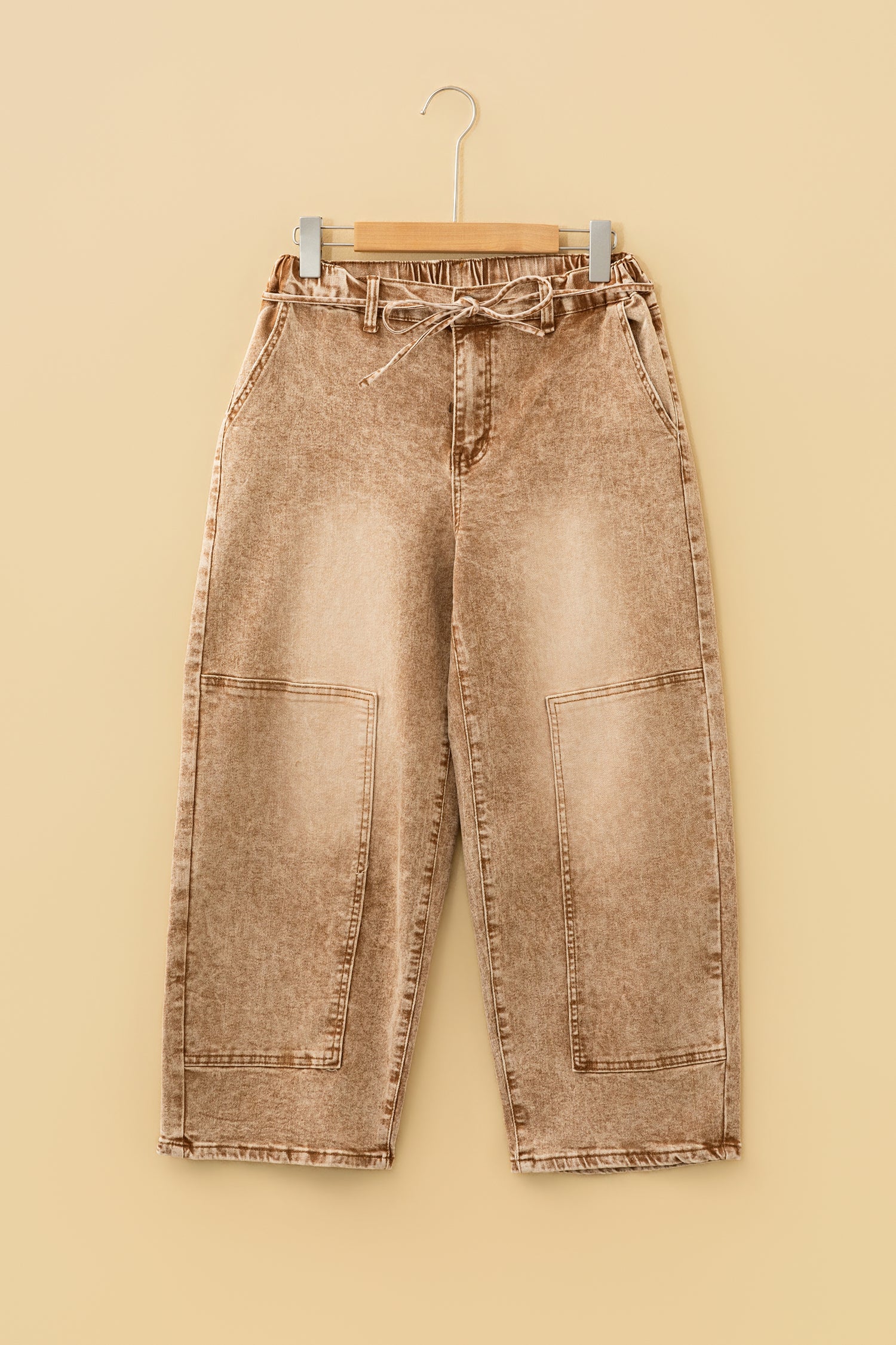 Graue Säure-Wash-Tie-Taille-Jeanshosen