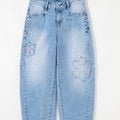 Beau Blue Flower Patched Light Wash Cropped High Waist Barrel Jeans - Damesmode Afbeelding 4 - Foto 4