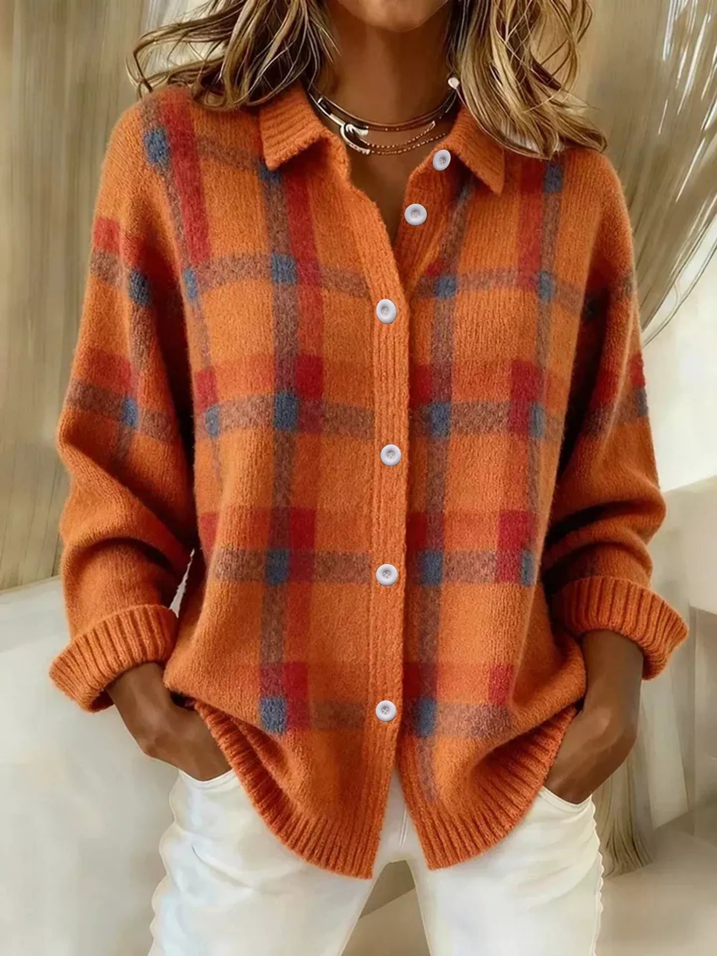 Plaid Button-Up Cardigan - Exklusive Damenmode & Kleidung Kollektion | Redblad Deutschland