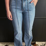 Jeans a stivali a vita alta con 2 bottoni, bordature a bordatura a bordatura