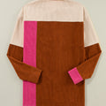 Rose-rout Faarfblock gebogenen Saum Corduroy Shacket mat Täsch - Foto 6
