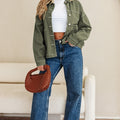 Smoke Green Patched Pocket Collared Button Front Boyfriend Denim Jacket - Foto 4