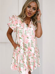 Sky Blue Floral Contrast Edge Layered Short Sleeve Mini Dress - Miniatuur