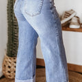 Beau Blue Turn-up Cuffs Womens Loose Jeans - Damesmode Afbeelding 6 - Foto 6