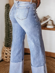 Jeans larghi da donna Beau Blue Turn-up Cuffs - Moda Femminile Immagine 6 - Miniatuur