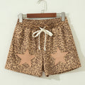 Khaki Leopard Drawstring Elastic Waist Star Patched Shorts - Foto 4