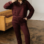 Chicory Coffee Button Drawstring Cropped Hoodie Jogger 2pcs Set - Thumbnail