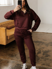 Chicory Coffee Button Kordelzug, geschnittener Hoodie Jogger 2 Stück Set - Miniatuur
