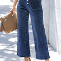 Sail Blue Héich Taille Knäppchen virun Breet Been, kuerz Jeans - Foto 1