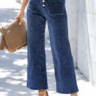 Sail Blue High Waist Button Front Wide Leg Cropped Jeans - Thumbnail
