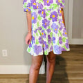 Purple Floral V Collar Short Sleeve Tiered Ruffle Mini Dress - Foto 3