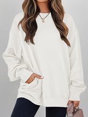Schwarzer, einfarbiger Pullover mit Rundhals-Struktur – Damesmode Afbeelding 4 - Miniatuur
