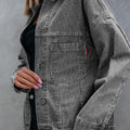 Blue Stripe Washed Oversize Pocketed Denim Jacket - Damesmode Afbeelding 3 - Foto 3