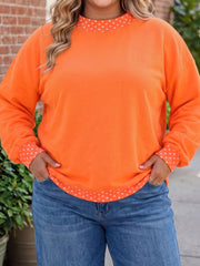 Dirty blue Polka Dot Patchwork Round Neck Plus Size Sweatshirt - Miniatuur