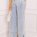 Beau Blue Mid Rise Pearl Embellished Split Wide Leg Jeans - Damesmode Afbeelding 4 - Foto 4