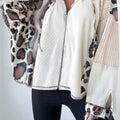 Apricot Oversized Leopard Contrast Mixed Texture Patchwork Zip Up Drop Shoulder Hoodie - Damesmode Afbeelding 2 - Foto 2