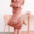 Peach Blossom Velvet Zip-up Hoodie and Wide Leg Pants Set - Foto 4