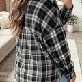 Black Plaid Long Sleeve V Neck Shift Plus Size Shirt Jacket - Damesmode Afbeelding 2 - Foto 2