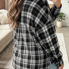 Veste chemise grande taille à manches longues noire à manches longues à manches longues et à décalage en V - Damesmode Afbeelding 2 - Thumbnail